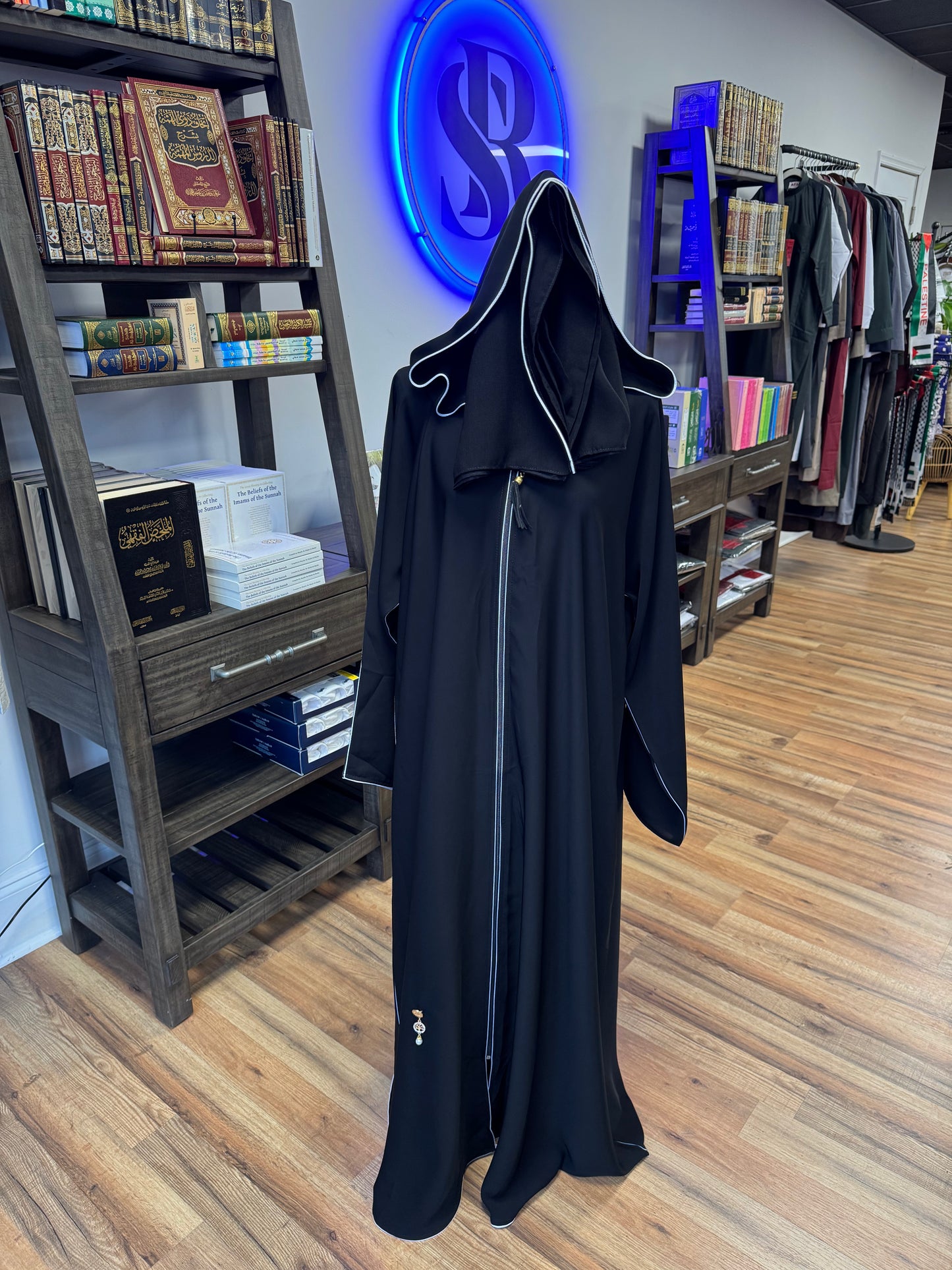 Hooded Black Abaya with color accent