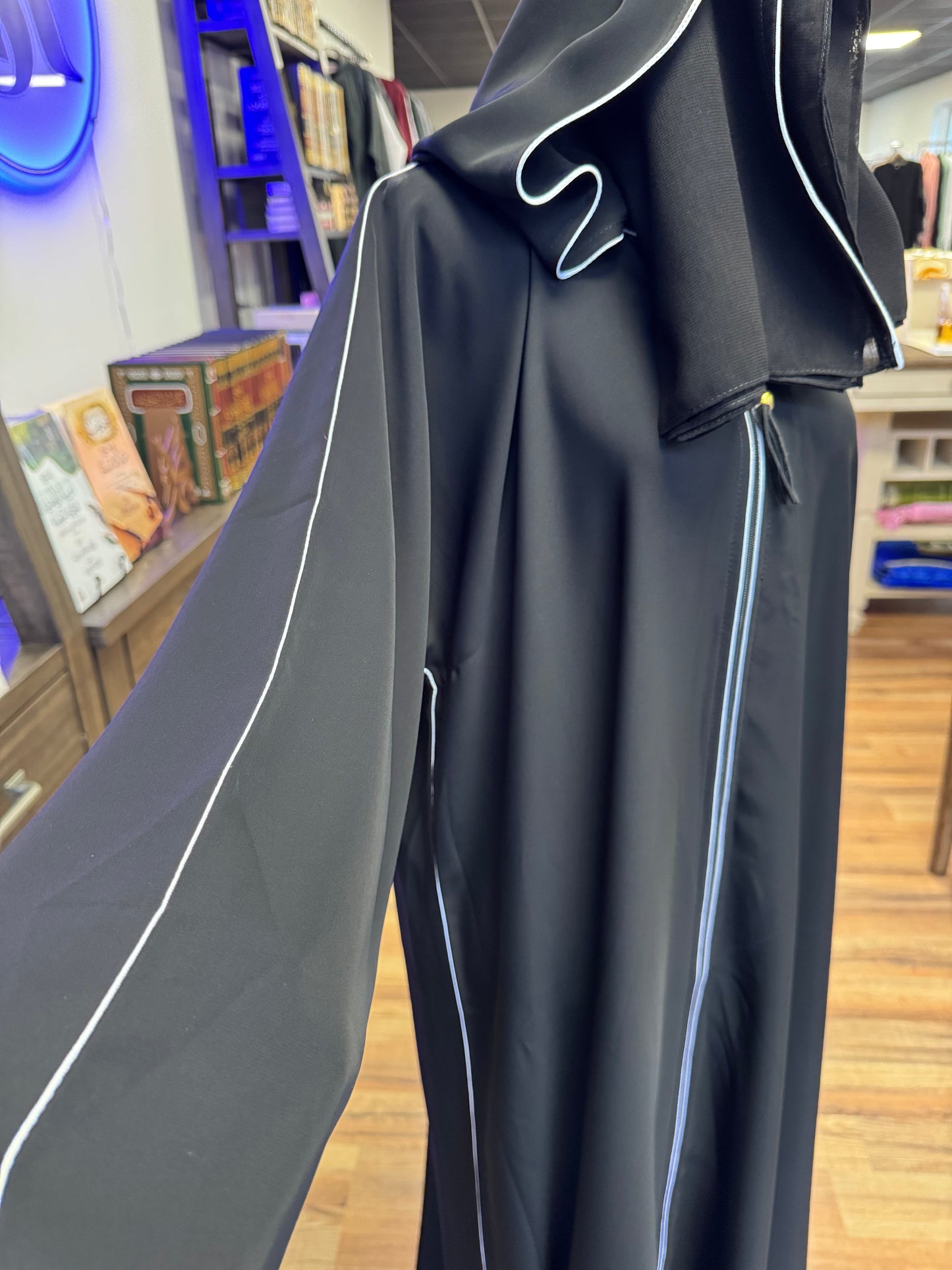 Hooded Black Abaya with color accent