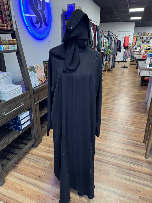 Black on black beaded Abaya