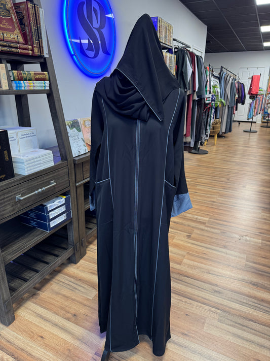 Black Abaya with Petroleum Blue accents