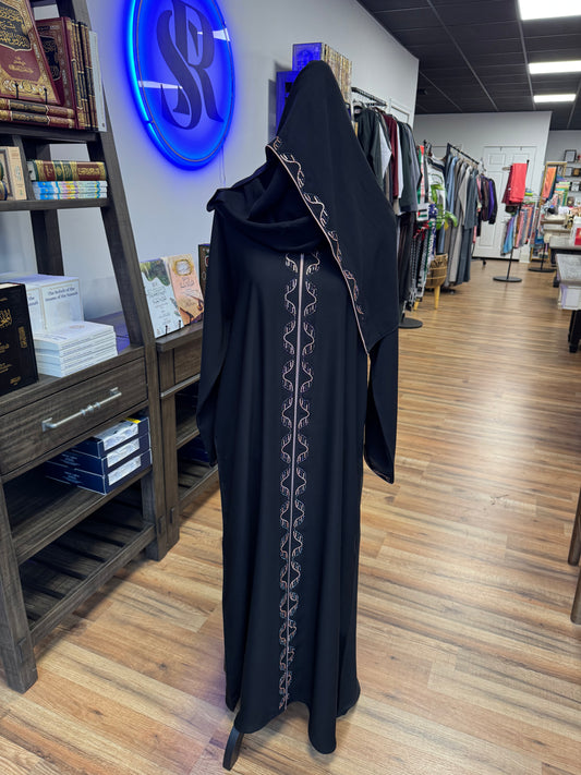 Black Abaya with Pink Beadwork