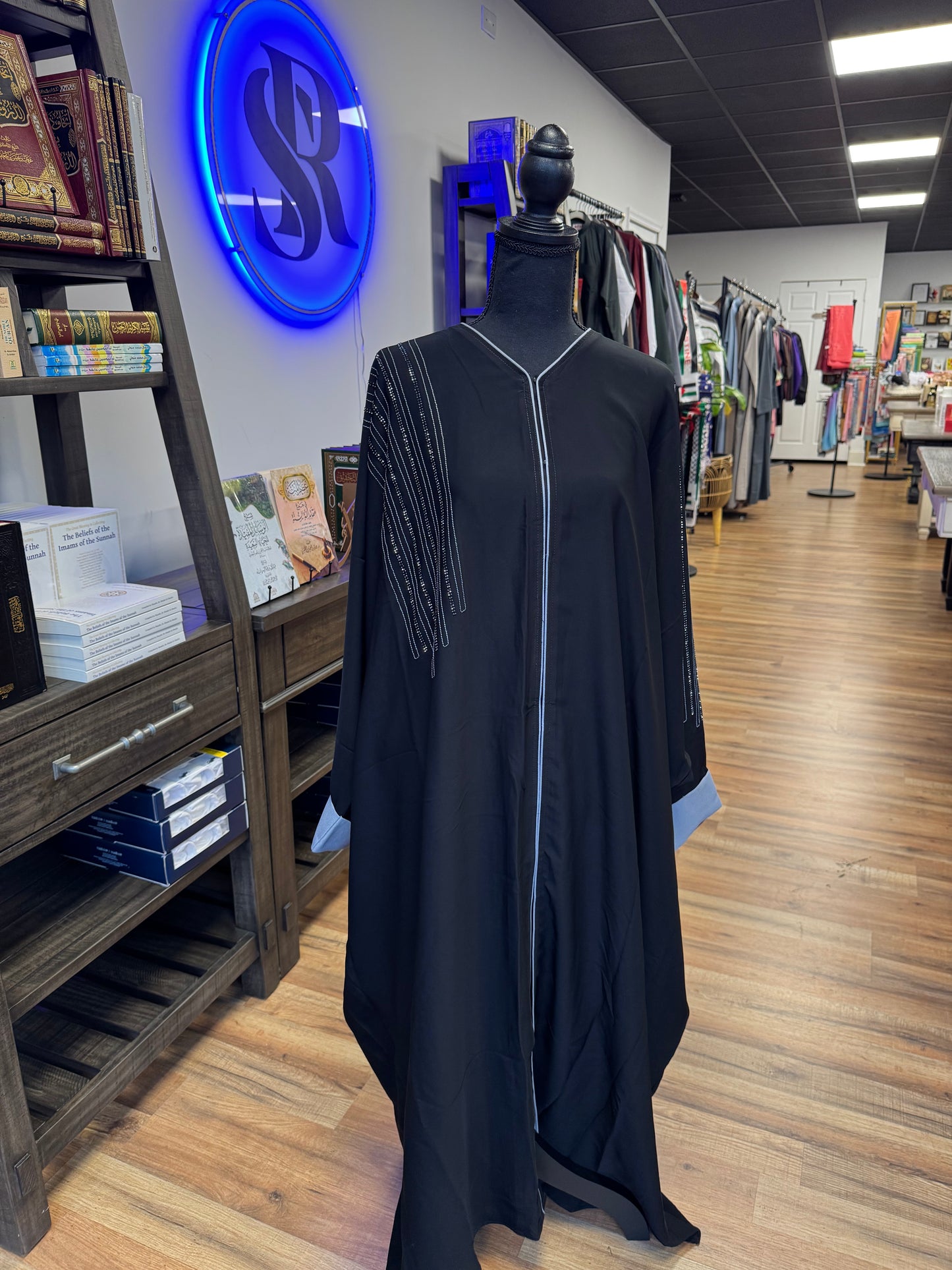 Black & Blue Abaya with Rhinestone